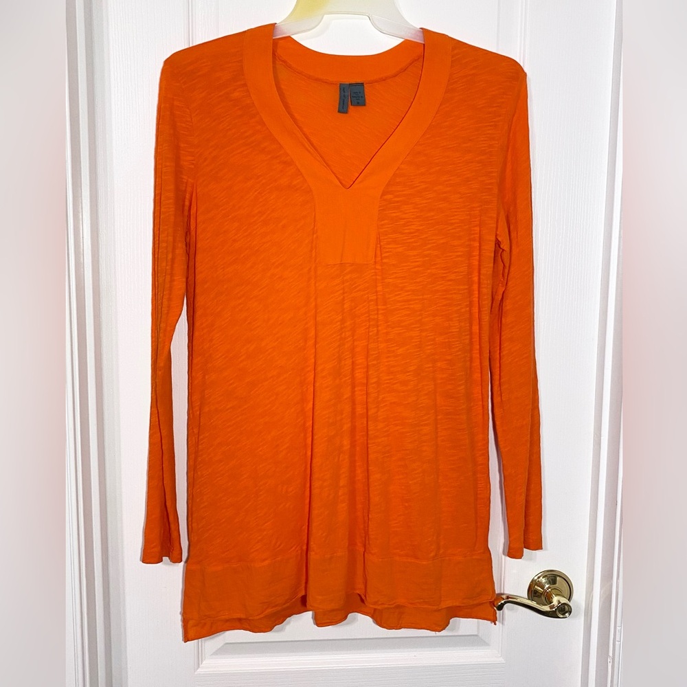 Anthro Left of Center Mixed Media Tunic Top USA MADE Orange Medium